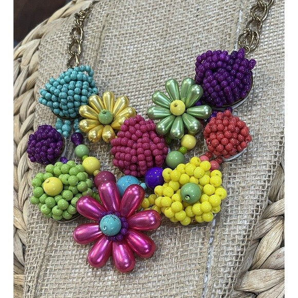 Vintage Art To Wear Floral Boho Beach Coastal Gold Tone Statement Multicolored - Picture 4 of 8